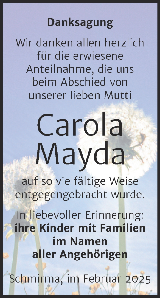 Traueranzeige von Carola Mayda von Trauerkombi Merseburg