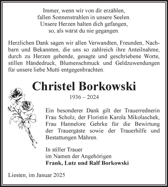 Traueranzeige von Christel Borkowski von Volksstimme Altmark West