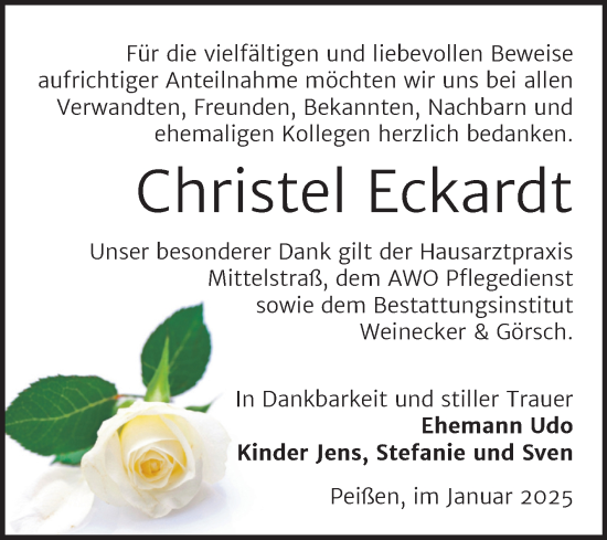 Traueranzeige von Christel Eckardt von Trauerkombi Bernburg