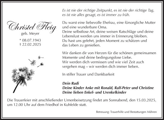 Traueranzeige von Christel Fleig von Volksstimme Altmark West
