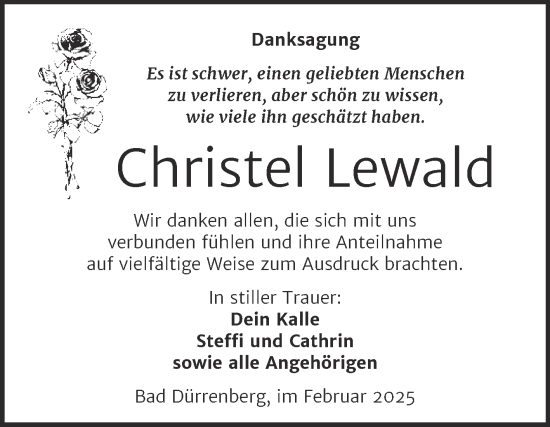 Traueranzeige von Christel Lewald von Trauerkombi Merseburg