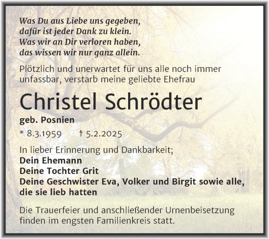 Traueranzeige von Christel Schrödter von Trauerkombi Dessau