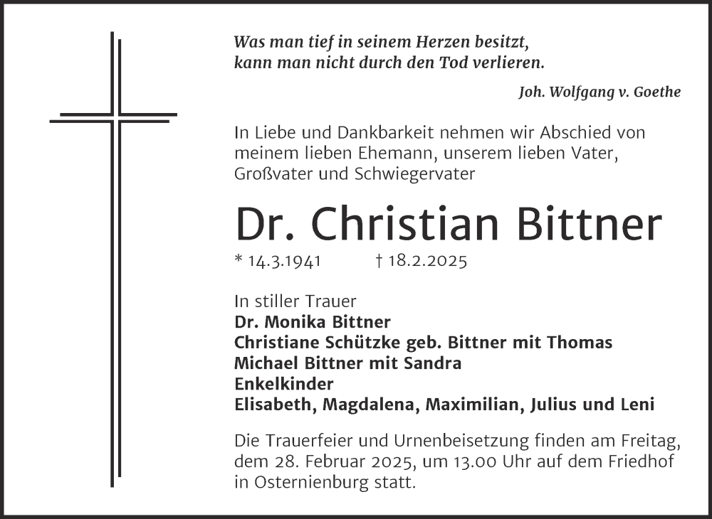  Traueranzeige für Christian Bittner vom 22.02.2025 aus Trauerkombi Köthen
