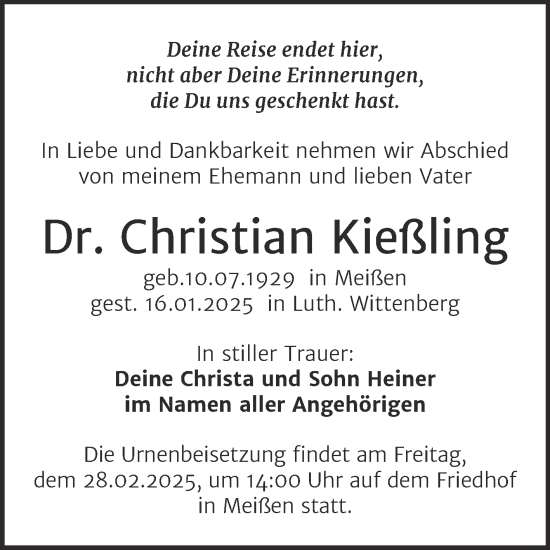 Traueranzeige von Christian Kießling von Trauerkombi Wittenberg