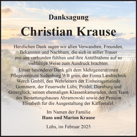 Traueranzeige von Christian Krause von Volksstimme Zerbst