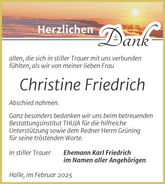 Traueranzeige von Christine Friedrich 