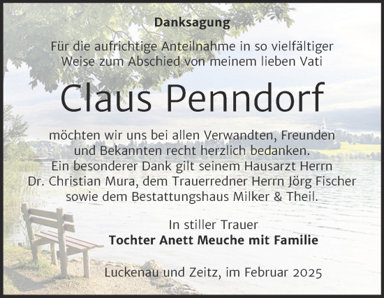 Traueranzeige von Claus Penndorf von Trauerkombi Zeitz