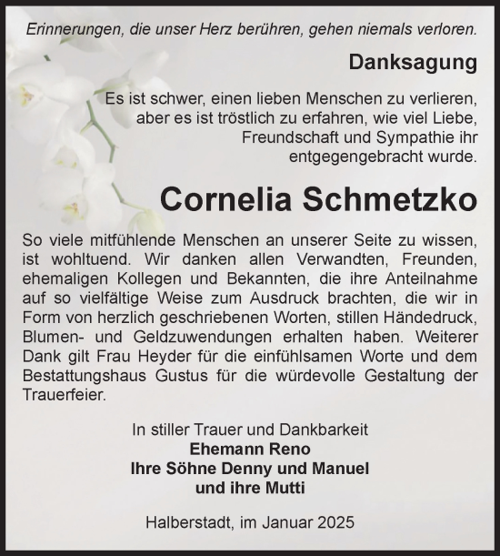 Traueranzeige von Cornelia Schmetzko von Volksstimme Halberstadt