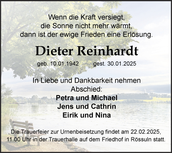 Traueranzeige von Dieter Reinhardt von Trauerkombi Weißenfels