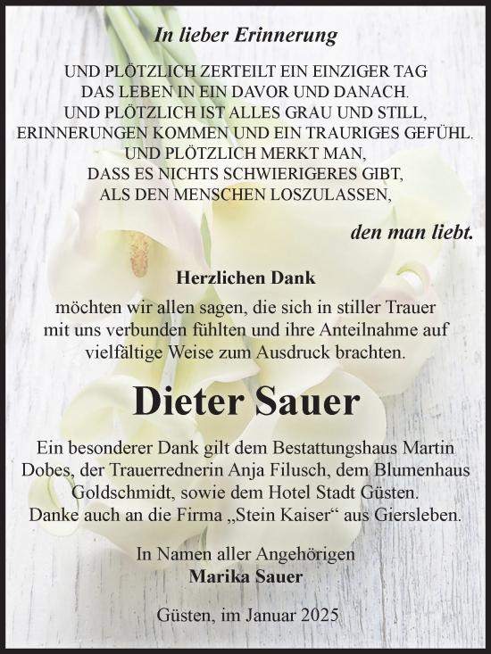 Traueranzeige von Dieter Sauer 
