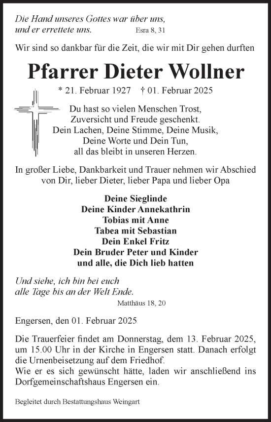 Traueranzeige von Dieter Wollner von Volksstimme Altmark West