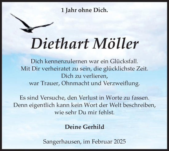 Traueranzeige von Diethart Möller von Mitteldeutsche Zeitung Sangerhausen