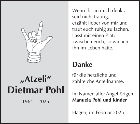 Traueranzeige von Dietmar Pohl von Volksstimme Altmark West