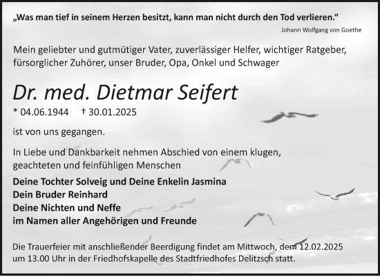 Traueranzeige von Dietmar Seifert von Mitteldeutsche Zeitung Bitterfeld