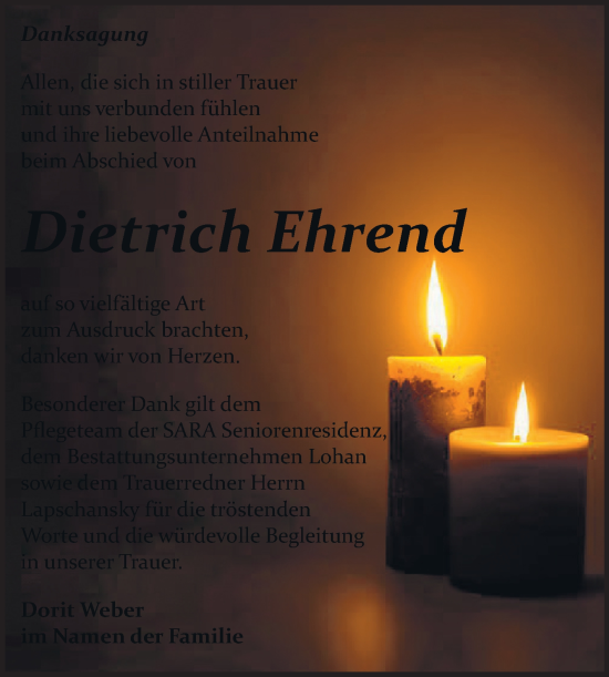 Traueranzeige von Dietrich Ehrend von Trauerkombi Bitterfeld