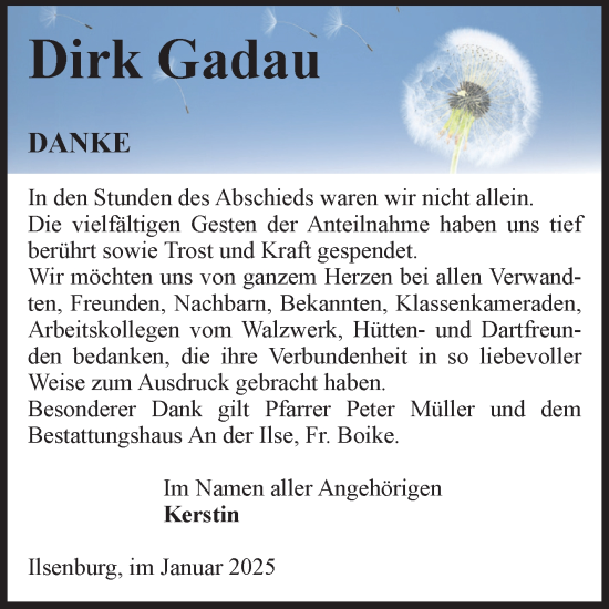 Traueranzeige von Dirk Gadau von Volksstimme Wernigerode