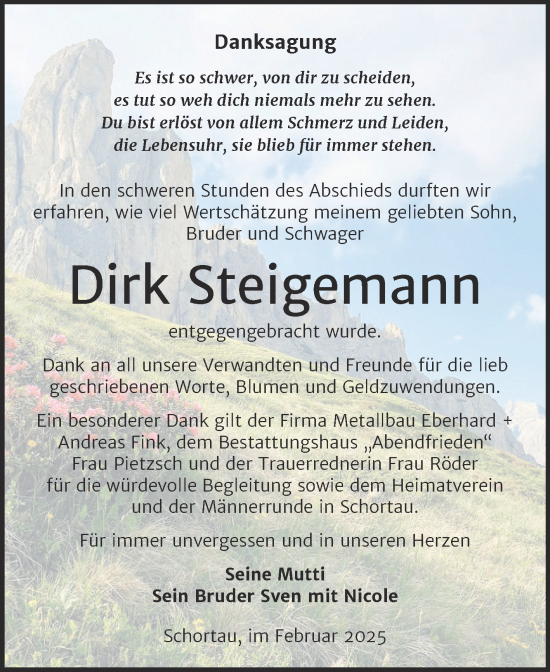 Traueranzeige von Dirk Steigemann von Trauerkombi Merseburg