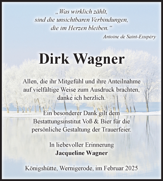 Traueranzeige von Dirk Wagner von Volksstimme Wernigerode