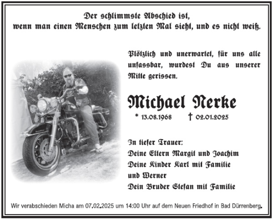Traueranzeige von Michael Nerke von Trauerkombi Merseburg