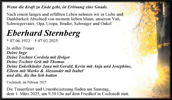 Traueranzeige von Eberhard Sternberg 