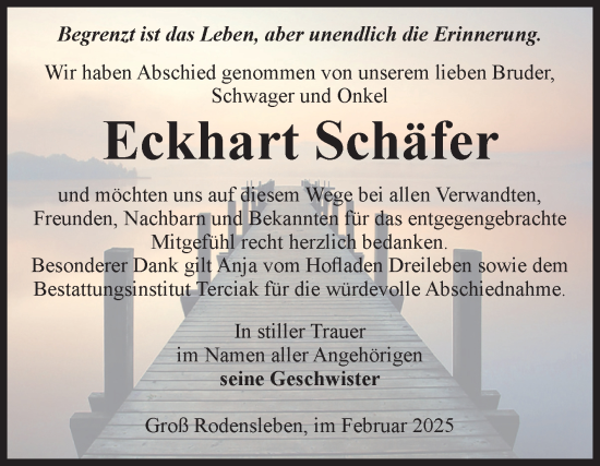Traueranzeige von Eckhart Schäfer von Volksstimme Oschersleben/Wanzleben