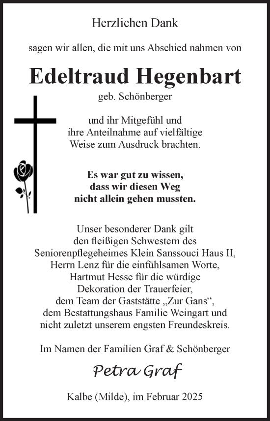Traueranzeige von Edeltraud Hegenbart von Volksstimme Altmark West