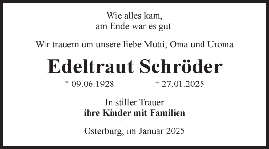 Traueranzeige von Edeltraut Schröder von Volksstimme Altmark Ost
