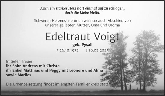 Traueranzeige von Edeltraut Voigt von Trauerkombi Zeitz