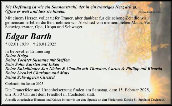 Traueranzeige von Edgar Barth von Mitteldeutsche Zeitung Aschersleben