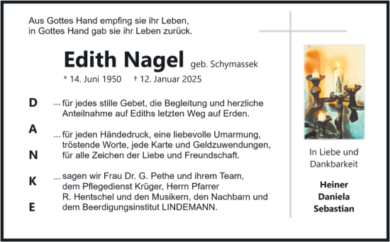 Traueranzeige von Edith Nagel von Volksstimme Halberstadt