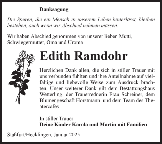 Traueranzeige von Edith Ramdohr 