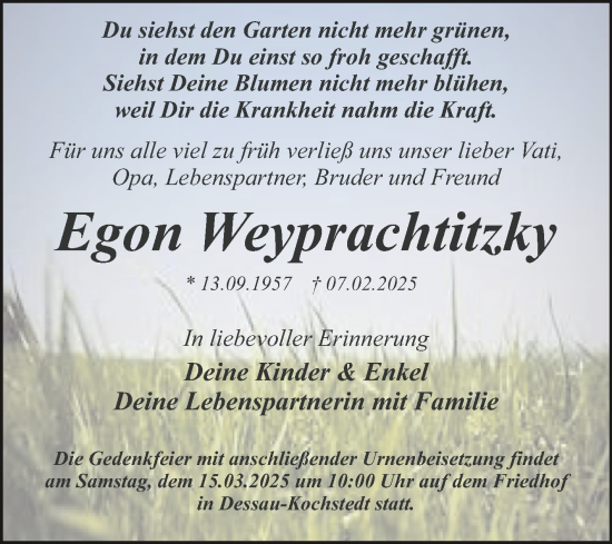 Traueranzeige von Egon Weyprachtitzky von Trauerkombi Dessau