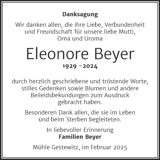 Traueranzeige von Eleonore Beyer von Trauerkombi Weißenfels
