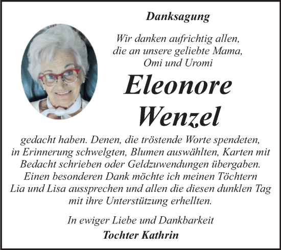 Traueranzeige von Eleonore Wenzel von Trauerkombi Dessau