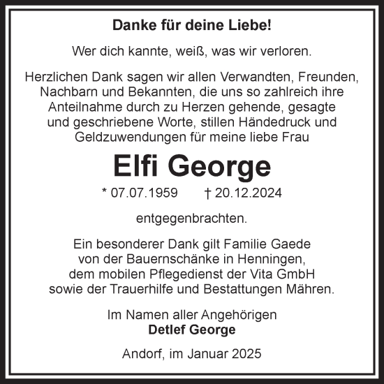 Traueranzeige von Elfi George von Volksstimme Altmark West