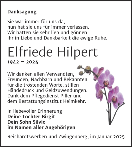 Traueranzeige von Elfriede Hilpert von Trauerkombi Weißenfels