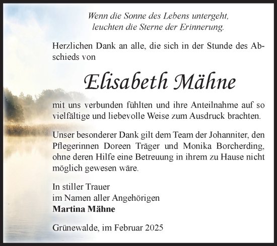 Traueranzeige von Elisabeth Mähne von Volksstimme Schönebeck