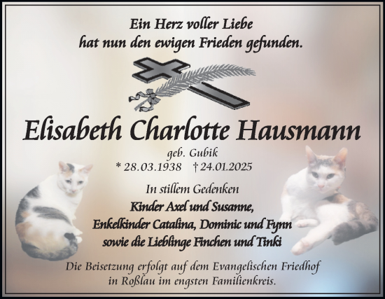 Traueranzeige von Elisabeth Charlotte Hausmann von Trauerkombi Dessau
