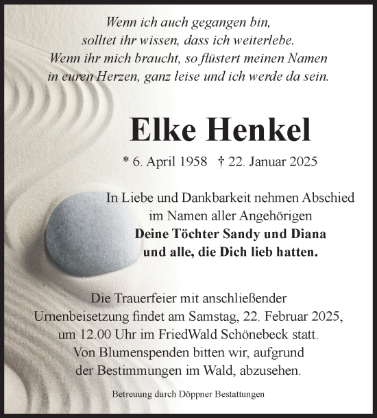Traueranzeige von Elke Henkel von Volksstimme Schönebeck