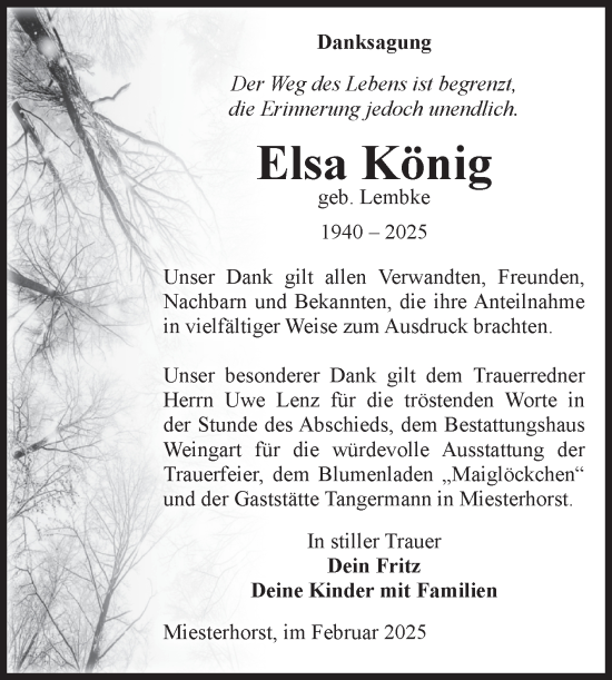 Traueranzeige von Elsa König von Volksstimme Altmark West