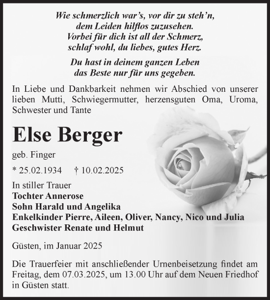 Traueranzeige von Else Berger 