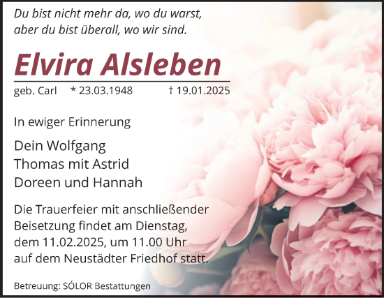 Traueranzeige von Elvira Alsleben von Volksstimme Magdeburg