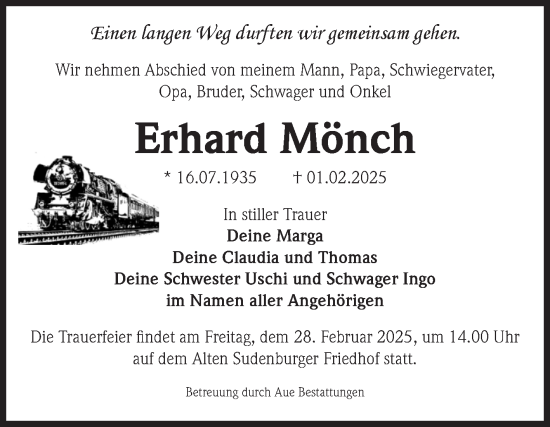 Traueranzeige von Erhard Mönch von Volksstimme Magdeburg