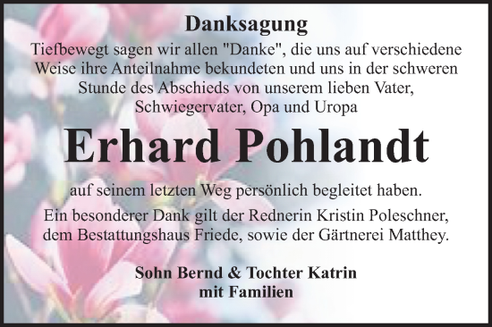 Traueranzeige von Erhard Pohlandt von Trauerkombi Dessau