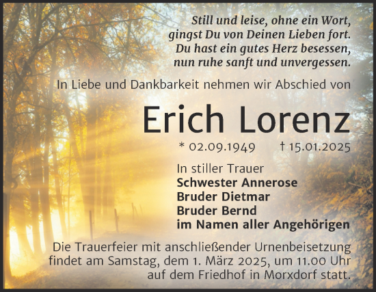 Traueranzeige von Erich Lorenz von Trauerkombi Wittenberg