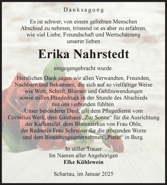 Traueranzeige von Erika Nahrstedt von Volksstimme Burg/Genthin