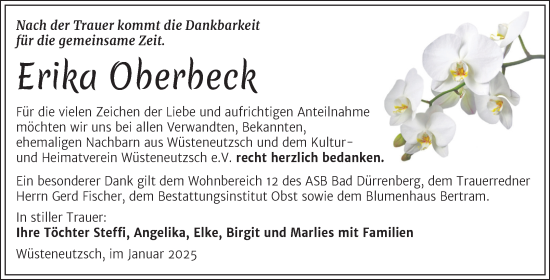 Traueranzeige von Erika Oberbeck von Trauerkombi Merseburg