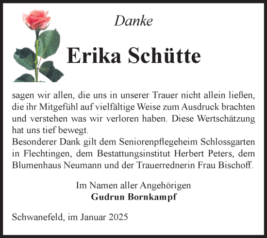 Traueranzeige von Erika Schütte von Volksstimme Haldensleben/Wolmirstedt
