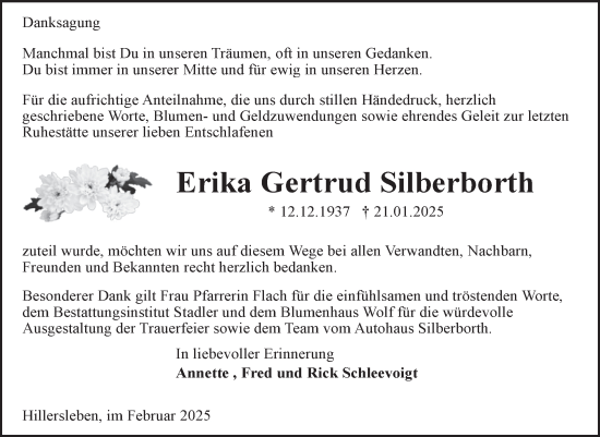 Traueranzeige von Erika Gertrud Silberborth von Volksstimme Haldensleben/Wolmirstedt