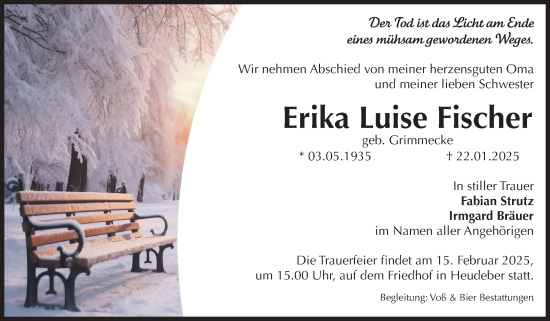 Traueranzeige von Erika Luise Fischer von Volksstimme Wernigerode